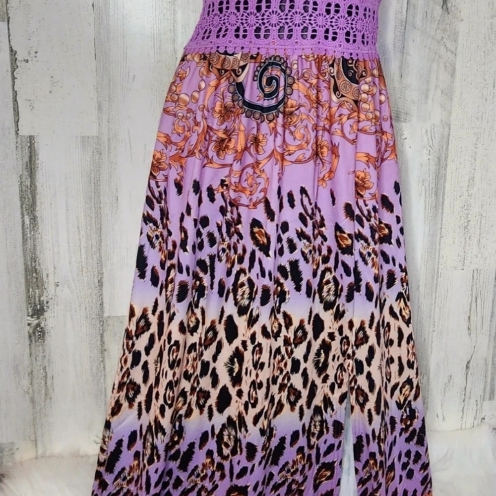 Purple Floral and Leopard Maxi Dress L.